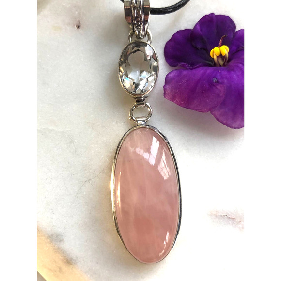 Hand Craft Jewelry - 925 Sterling Rose Quartz & White Topaz Pendant